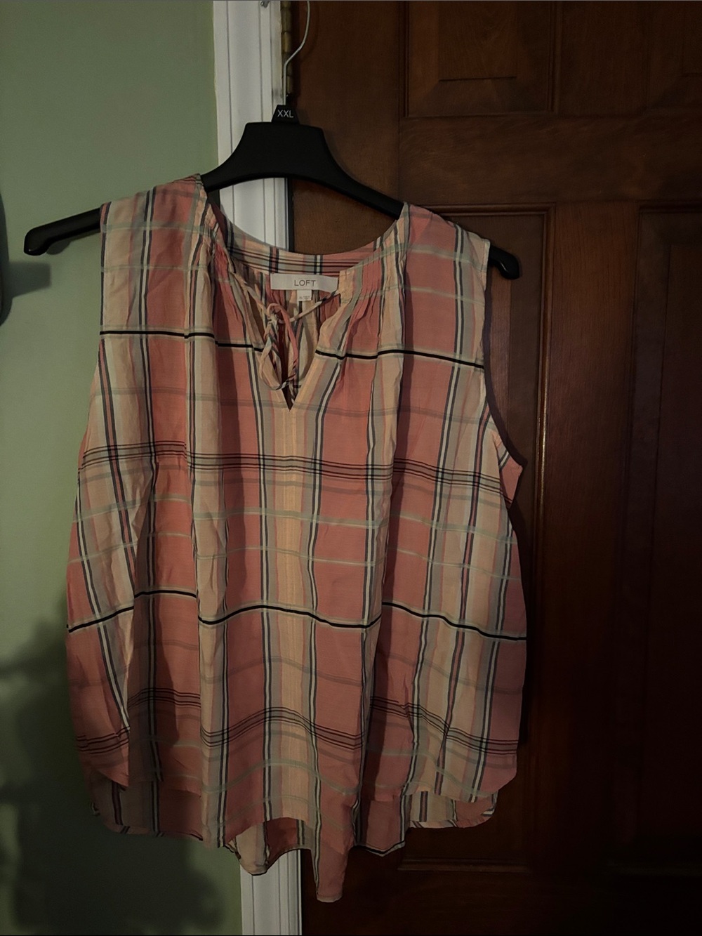 LOFT Pink Plaid Tie-Neck Sleeveless Camisole